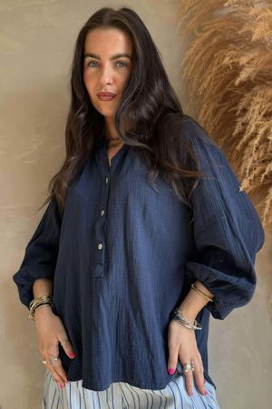 Laurie Cushion Cotton Blouse Navy